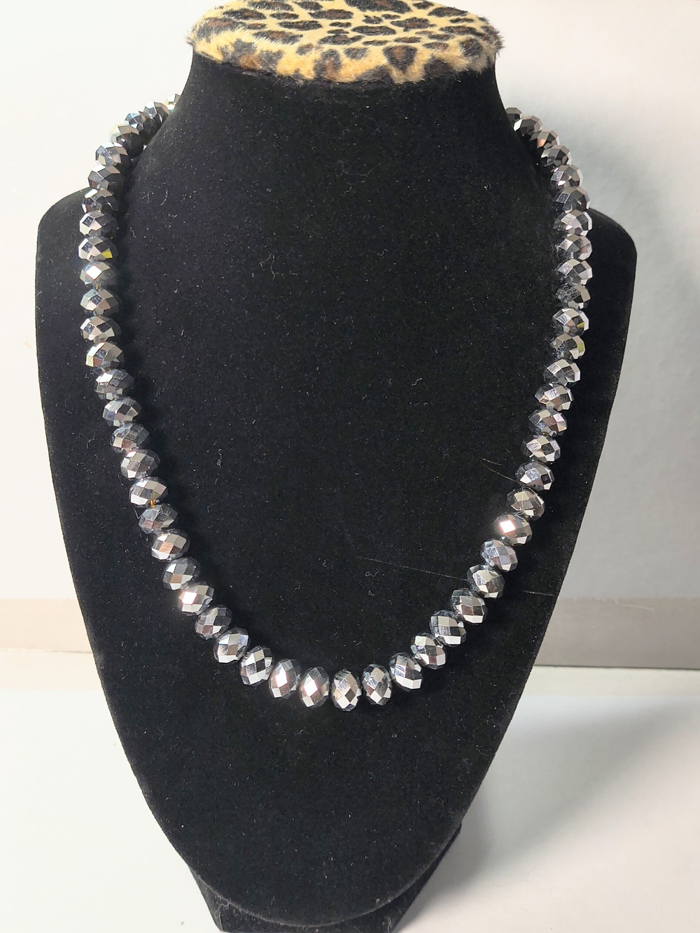 Metallic Faceted Silver Bead Necklace